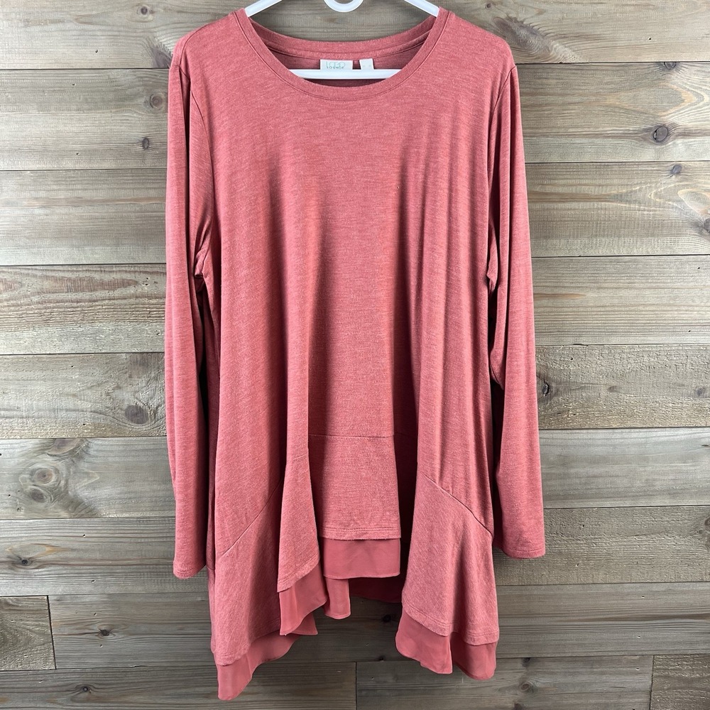 Logo Lounge by Lori Goldstein Womens Shirt Chiffon Hem Tunic Pocket Lagenlook XL